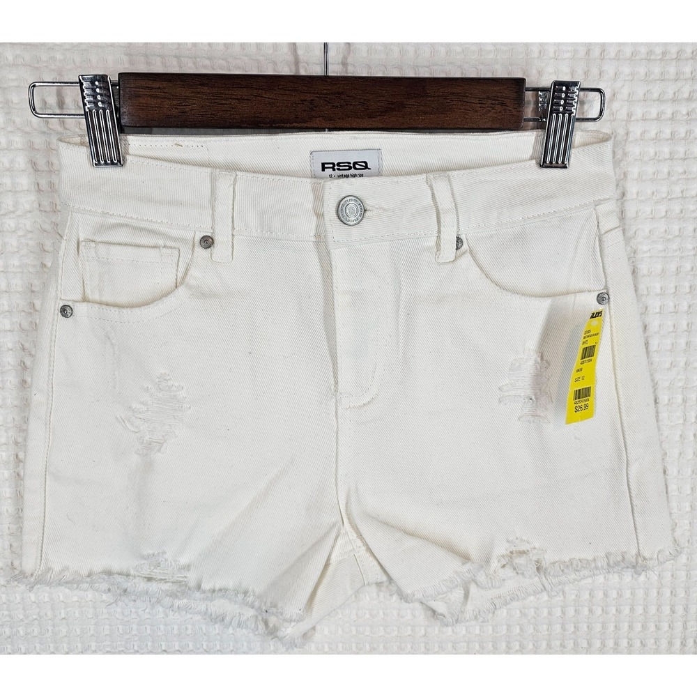 RSQ Vintage High Rise Shorts White Denim Girls 12 Distressed NWT Tillys